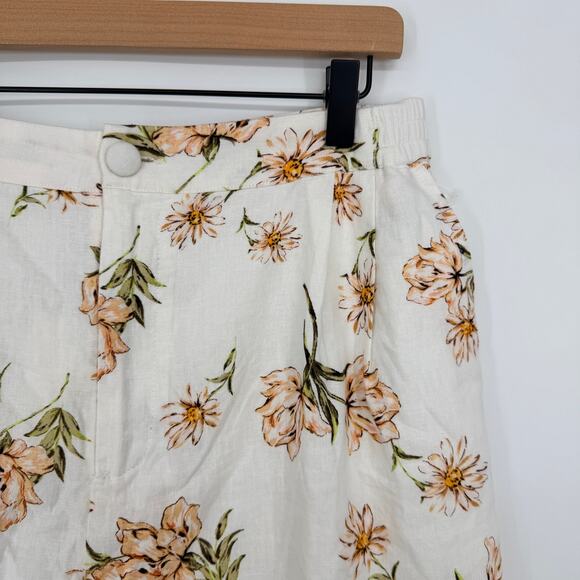 GB Floral Cuffed Lined Linen Blend Feminine Shorts Pockets New Womens Large - Picture 3 of 9
